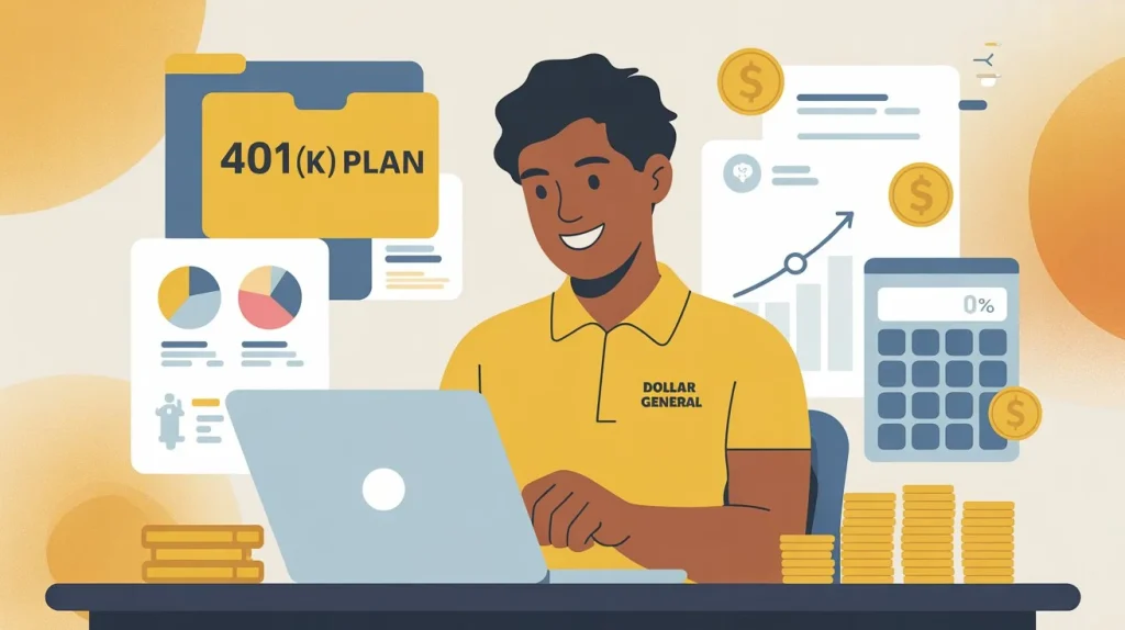 Dollar General employee reviewing 401k savings plan through DGME portal