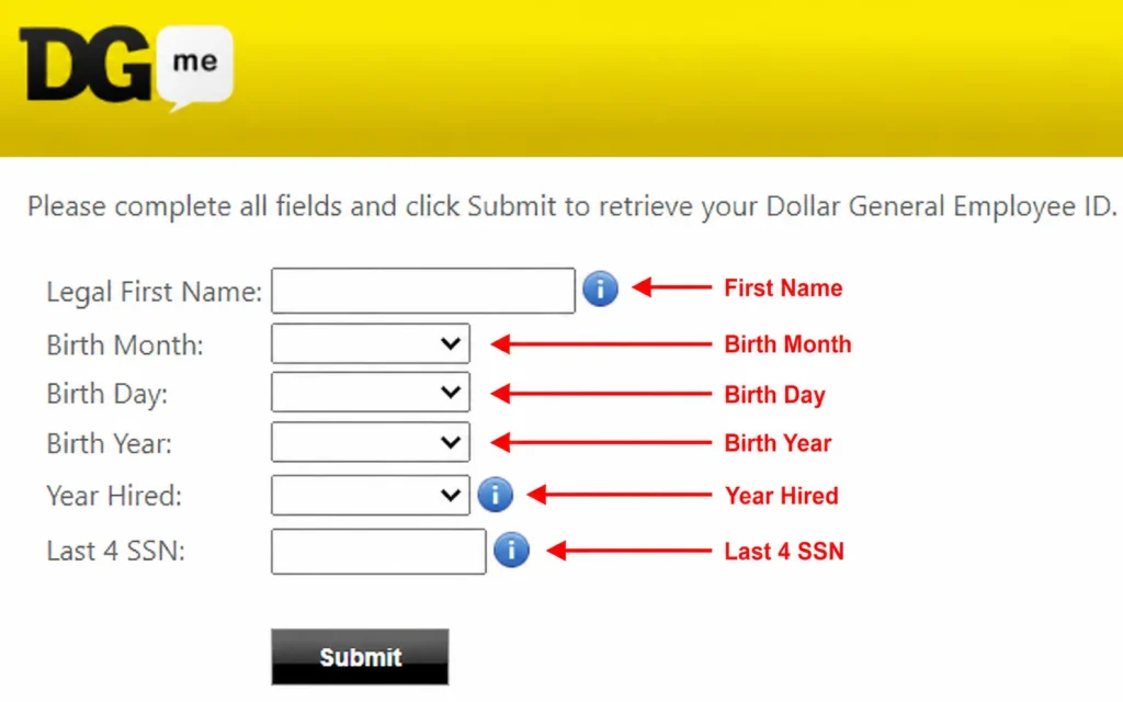 Retrieve Your DGME Employee ID form fields